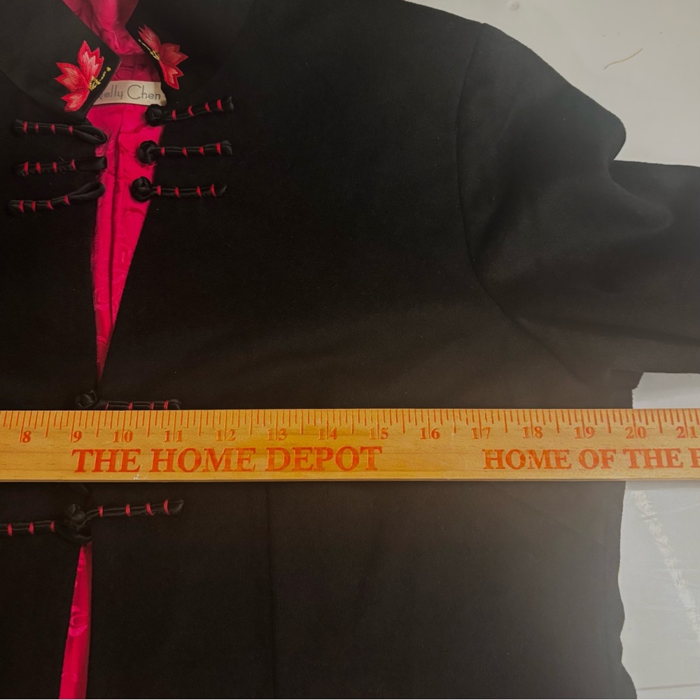Vintage Asian Floral Embroidered Cashmere Silk Mandarin Jacket Frog Clotures - Picture 10 of 11